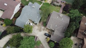 Aerial view of new asphalt roofs