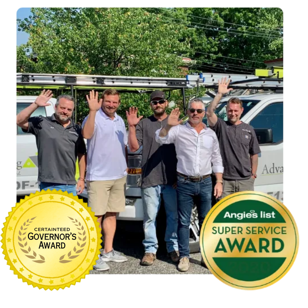 Advantage Roofing Team Photos - CertainTeed Governor's Award Badge, Angies List Super Service Award Badge